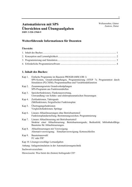 Automatisieren mit SPS Ãbersichten und Ãbungsaufgaben