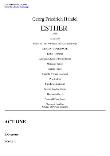 HANDEL Esther - libretto - Fulmini e Saette