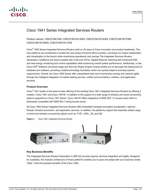 Cisco 1941 Series Integrated Services Routers - BelkaShop