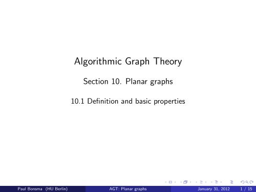 Algorithmic Graph Theory: Planar Graphs