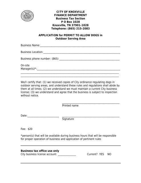 Dogs on Patios Permit Application & Information ... - City of Knoxville