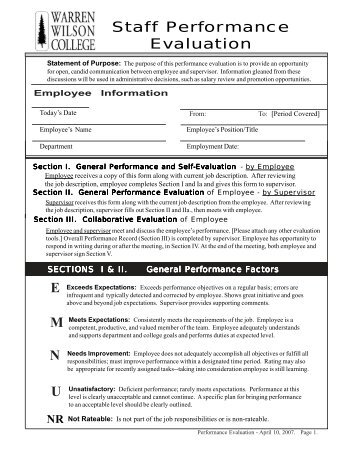 Self Evaluation Form - Warren Wilson College