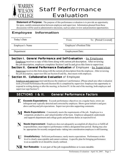 Self Evaluation Form - Warren Wilson College
