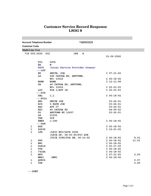 Local Service Provider Freeze - Verizon