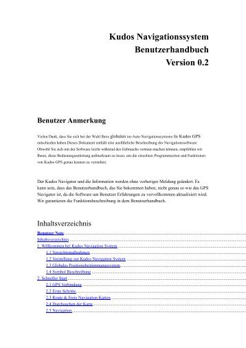 Kudos Navigationssystem Benutzerhandbuch Version 0.2 Benutzer ...