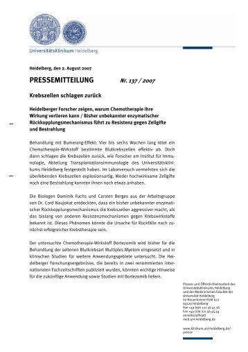 PRESSEMITTEILUNG - UniversitÃ¤tsKlinikum Heidelberg