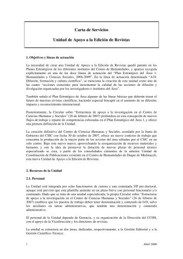 Carta de Servicios Unidad de Apoyo a la EdiciÃ³n de Revistas