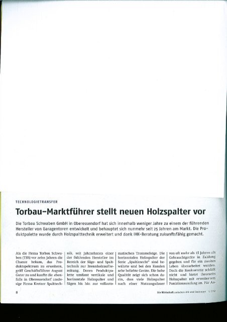 Pressebericht IHK 2012 Neuer Holzspalter - Torbau Schwaben GmbH