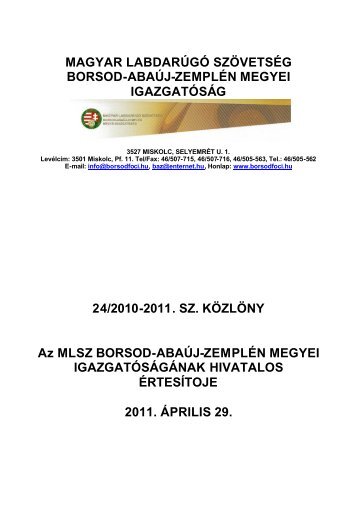 MAGYAR LABDARÃGÃ SZÃVETSÃG BORSOD ... - Borsodfoci.hu