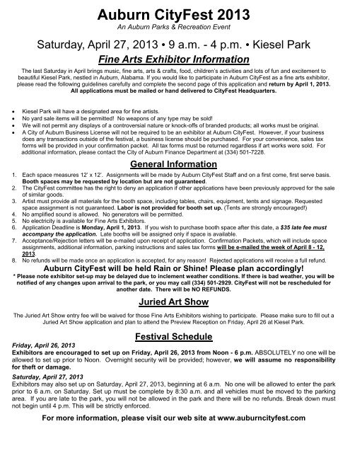 Fine Arts Exhibitor Application - City of Auburn