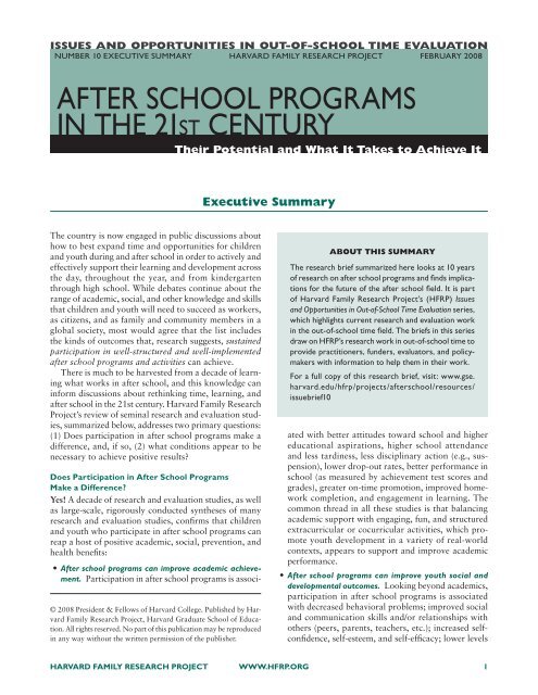 aFter scHool Programs in tHe 21ST century - Harvard Family ...