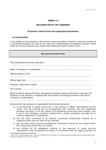 GSA-NP-11-12 Annex IV - Exclusion criteria form - Europa
