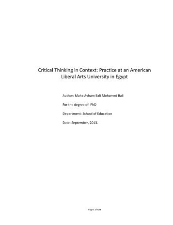Critical Thinking in Context Maha Bali PhD thesis October 25 2013