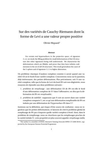 Sur des variétés de Cauchy-Riemann dont la forme de Levi a une ...