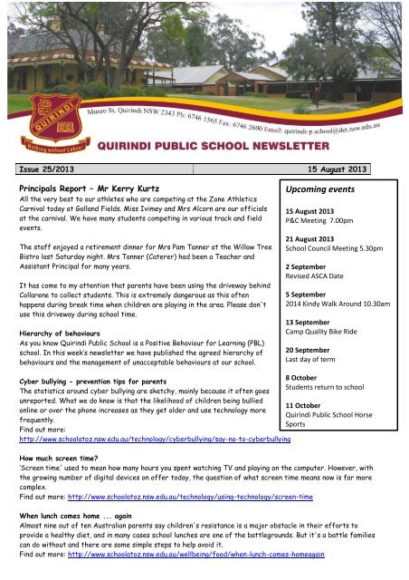 Upcoming events - Quirindi Public School