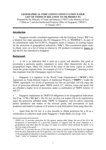 GEOGRAPHICAL INDICATIONS CONSULTATION PAPER LIST OF ...