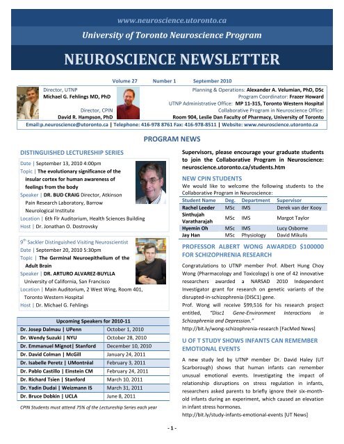 Vol.27 Num - Program in Neuroscience, University of Toronto