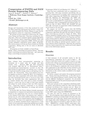 Compression of FASTQ and SAM Format Sequencing Data Abstract ...