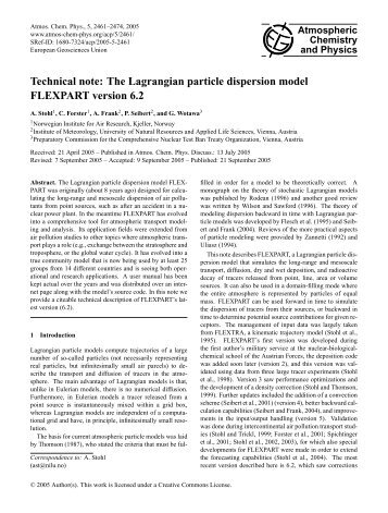 The Lagrangian particle dispersion model FLEXPART version ... - HAL