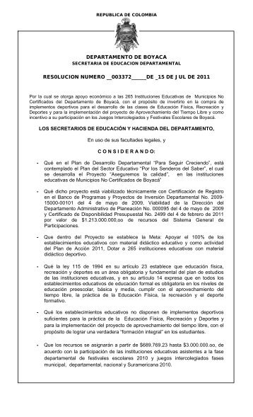 Resolución No 003372 - Secretaria de Educación de Boyacá