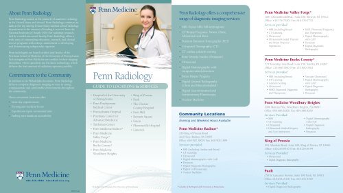 Penn Radiology Guide to Locations & Services - uphs