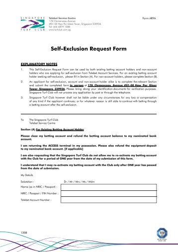 Self-Exclusion Request Form - Singapore Turf Club
