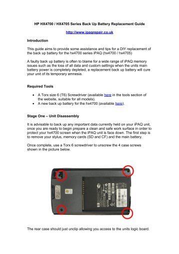 HP HX4700 Series Back Up Battery ... - iPAQ Repair and Parts