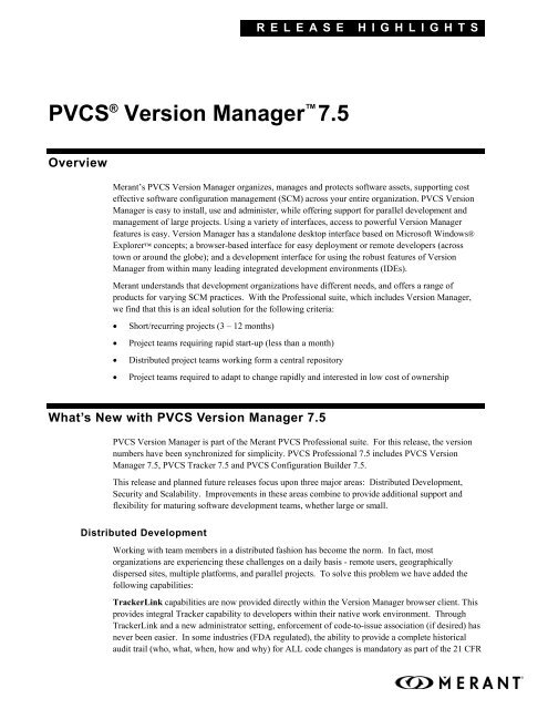 PVCS® Version Manager™7.5 - Synergex