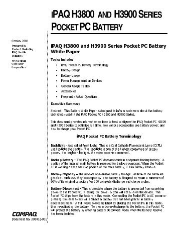 iPAQ H3800 and H3900 Series Pocket PC Battery - iPAQ Repair ...