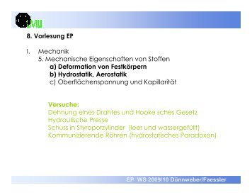 8. Vorlesung EP I. Mechanik 5. Mechanische Eigenschaften von ...