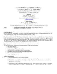 Course Outline: STAT100 001 Fall 2012 Elementary Statistics for ...