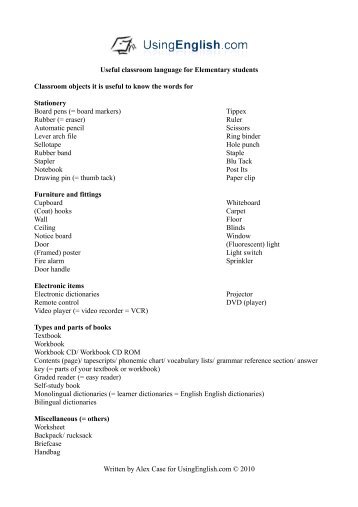 Classroom Language- Elementary Students