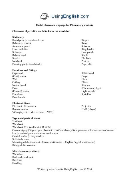 Classroom Language Chart