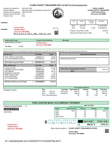 sample tax bill - Clark County Washington