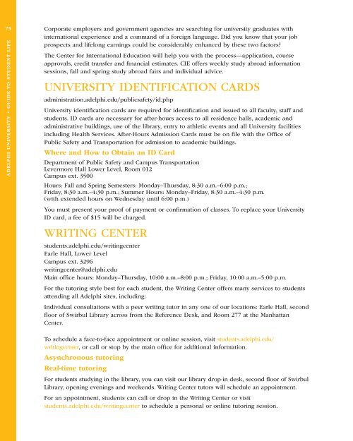 Guide to Student Life - Campus Life - Adelphi University