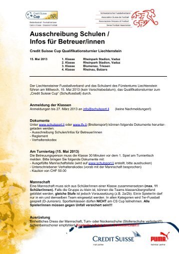 Ausschreibung Schulen / Infos für Betreuer/innen - Liechtensteiner ...