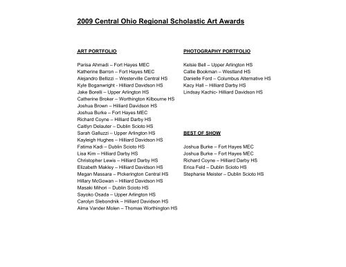 2009 Central Ohio Regional Scholastic Art Awards - Columbus ...