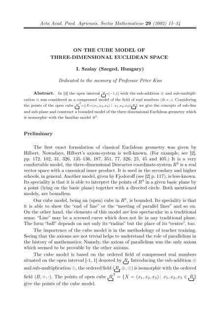 Acta Acad. Paed. Agriensis, Sectio Mathematicae 29 (2002) 15–34 ...