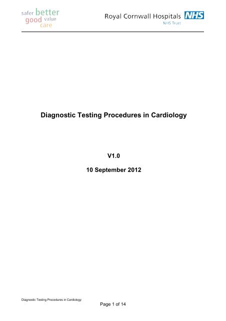 Diagnostic Testing Procedures in Cardiology - the Royal Cornwall ...