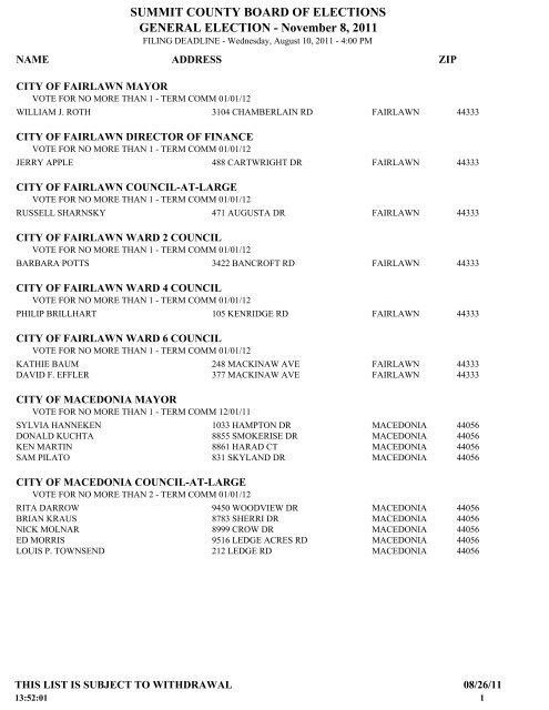 Candidates - Summit County Board of Elections