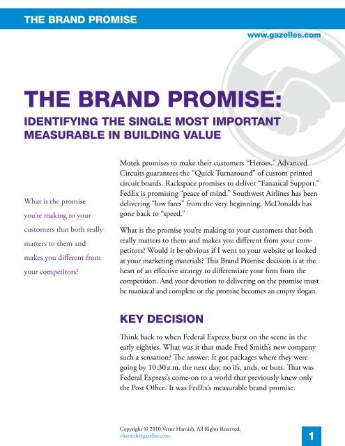 THE BRAND PROMISE: - Gazelles