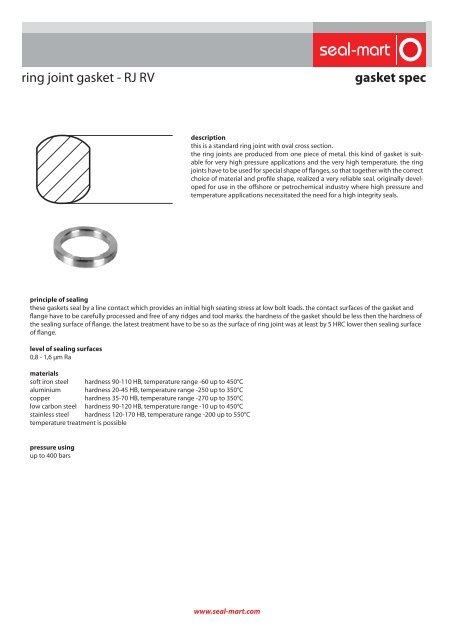 gasket spec ring joint gasket - RJ RV - seal-mart