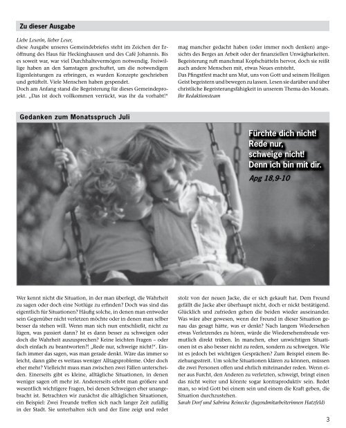 Gemeindebrief Heckinghausen 06 + 07/2013 - Vereinigte ...