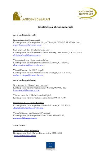 Kontaktlista slutnominerade