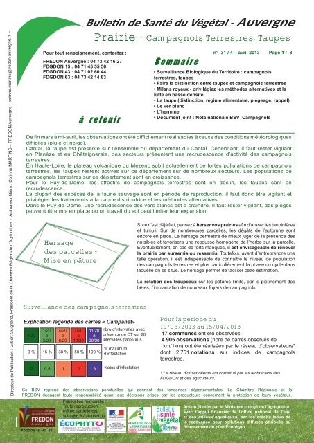 BSV Prairie nÂ°31 - Chambre d'agriculture du Cantal