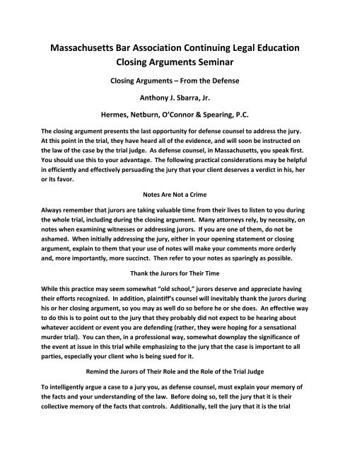 Closing Statement Example