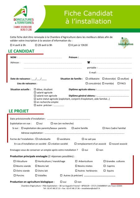 Fiche d'inscription - Devenir agriculteur en région centre