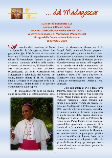 Dal Madagascar: Mgr. Fabien Vescovo - Suore Carmelitane di ...