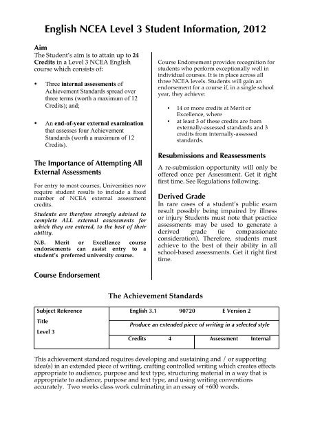 NCEA Level 3 Student Information2012 - King's College