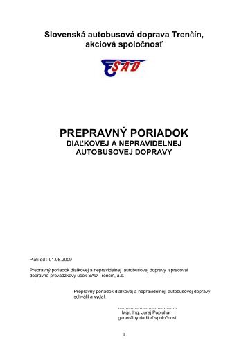 PrepravnÃ½ poriadok diaÄ¾kovej a nepravidelnej ... - SAD TrenÄÃ­n